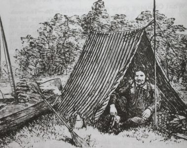 Thomas Hiram Holding canoe camping - from the 1908 Camper's Handbook